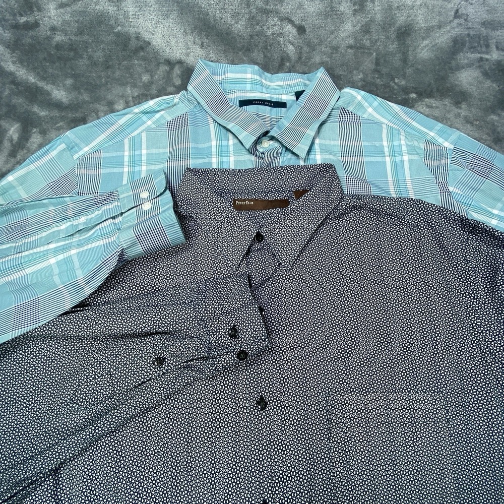 Lot Of 2 Perry Ellis Shirt Men 3XLT Stretch Button Up Long Sleeve Geometric